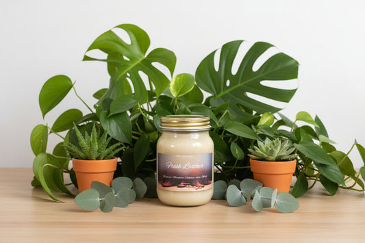 Fresh Leather Scented Candle 16oz Single Cotton Wick Glass Jar