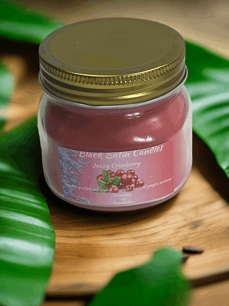 Jazzy Cranberry Scented Candle 8oz Single Cotton Wick Glass Jar