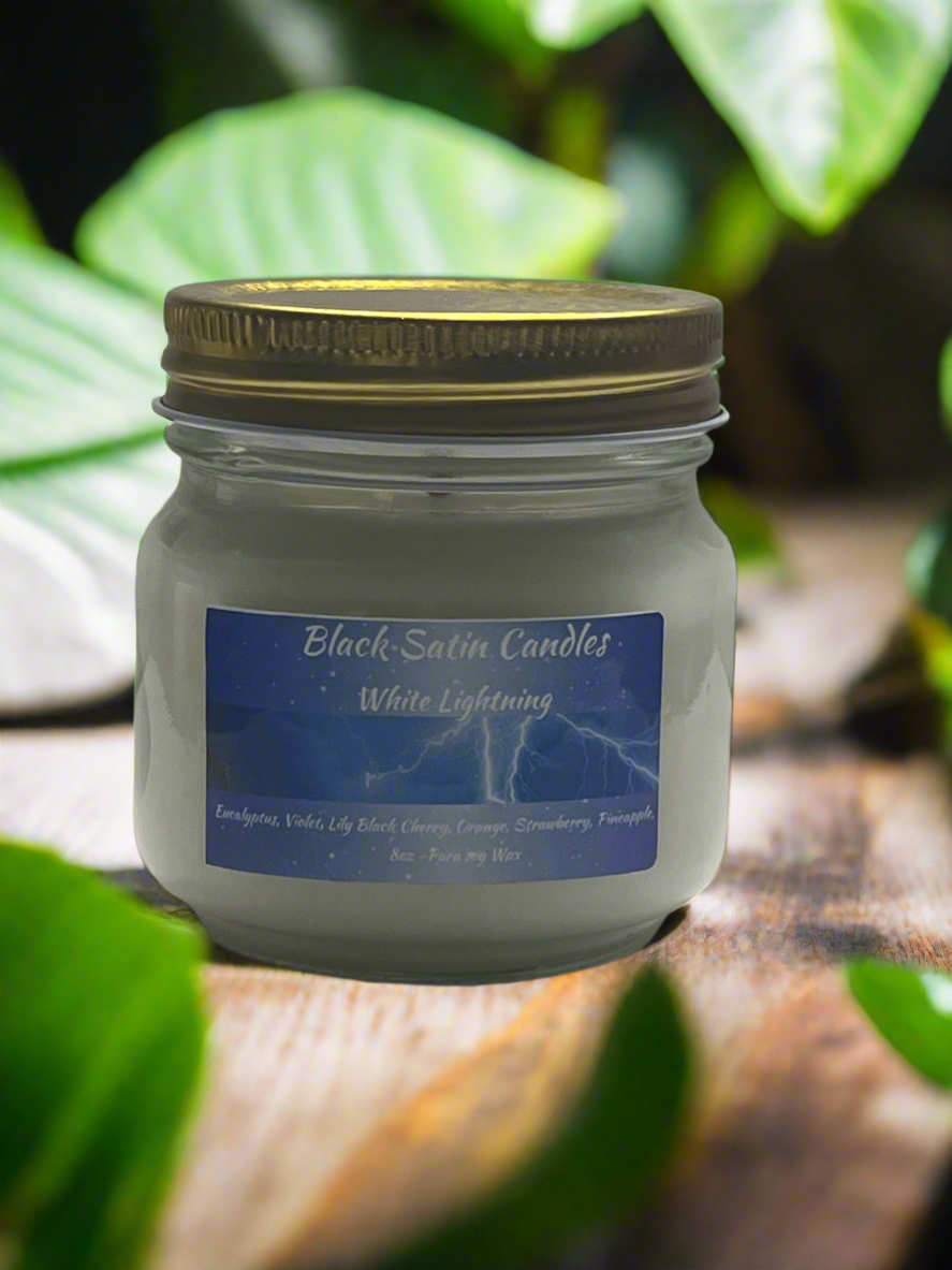 White Lighting Scented Candle 8oz Single Cotton Wick Glass Jar