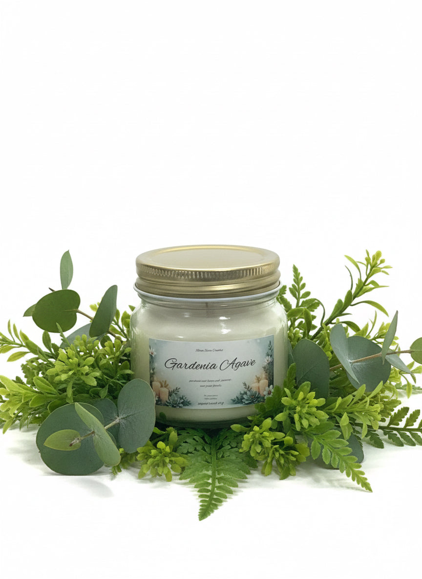 Gardenia Agave Scented Candle 8oz Single Cotton Wick Glass Jar
