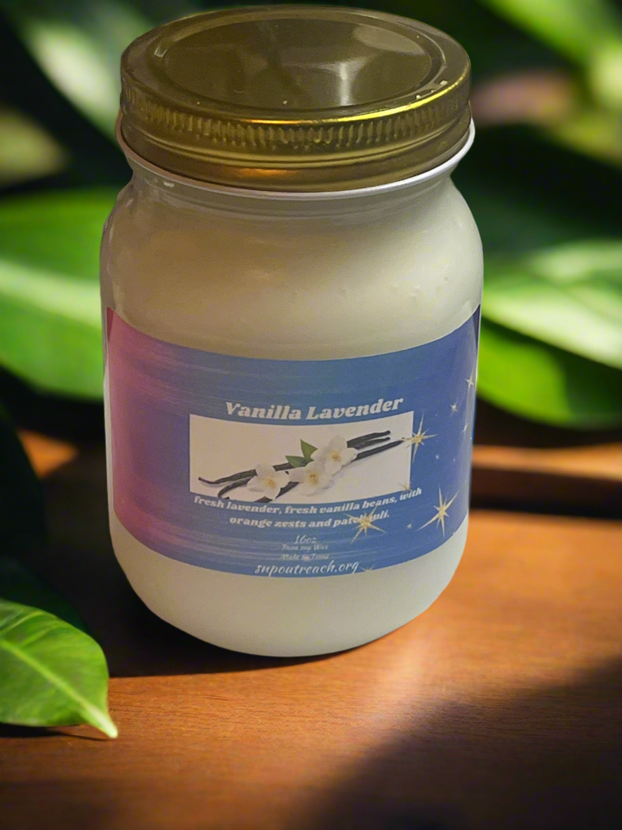 Vanilla Lavender Scented Candle 16oz Single Cotton Wick Glass Jar