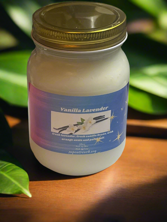 Vanilla Lavender Scented Candle 16oz Single Cotton Wick Glass Jar