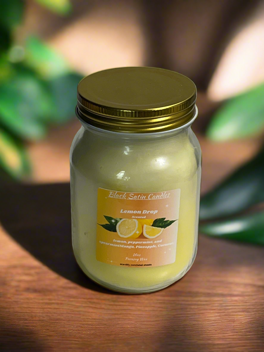 Lemon Drop Scented Candle 16oz Single Cotton Wick Glass Jar