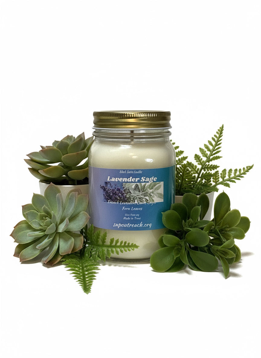 Lavender Sage Scented Candle 16oz Single Cotton Wick Glass Jar
