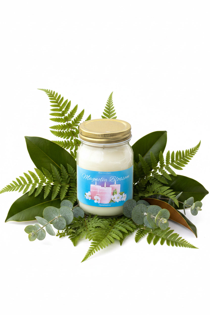 Magnolia Blossom Scented Candle 16oz Single Cotton Wick Glass Jar