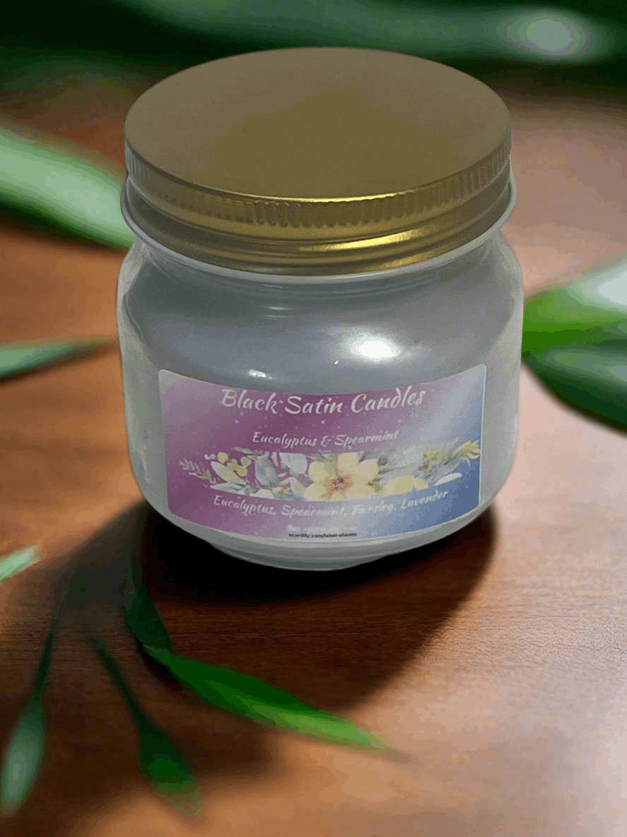 Eucalyptus & Spearmint Scented Candle 8oz Single Cotton Wick Glass Jar