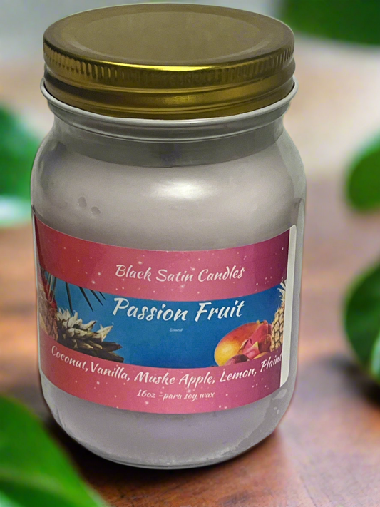 Passion Fruit Scented Candle 16oz Single Cotton Wick Glass Jar