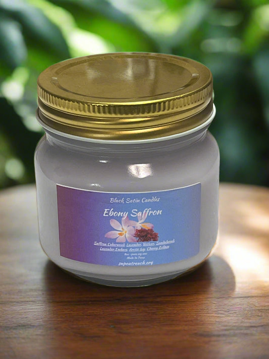 Ebony Saffron 8oz Candle Cotton  Wick Glass Jar