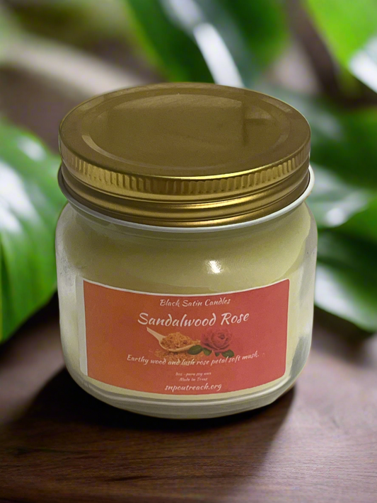Sandalwood Rose Scented Candle 8oz Single Cotton Wick Glass Jar