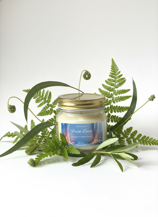 Fresh Linen Scented Candle 8oz Single Cotton Wick Glass Jar