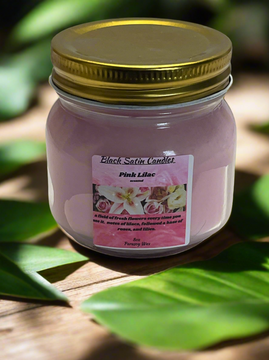 Pink Lilac Fragrance Scented Candle 8oz Single Cotton Wick Glass Jar