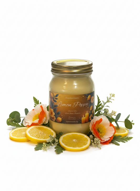Lemon Poppy Scented Candle 16oz Single Cotton Wick Glass Jar