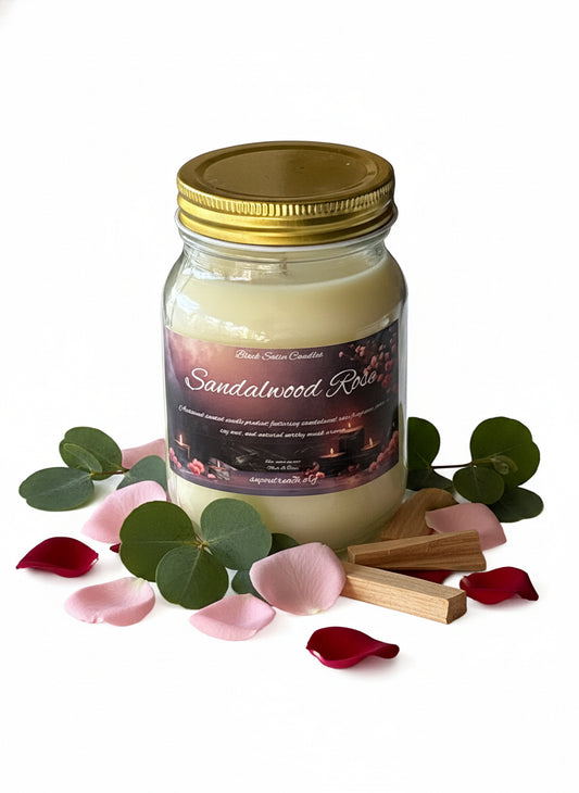 Sandalwood Rose Scented Candle 16oz Single Cotton Wick Glass Jar