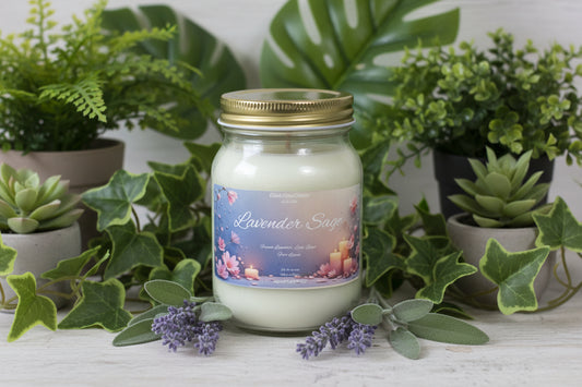 Lavender Sage Scented Candle 16oz Single Cotton Wick Glass Jar