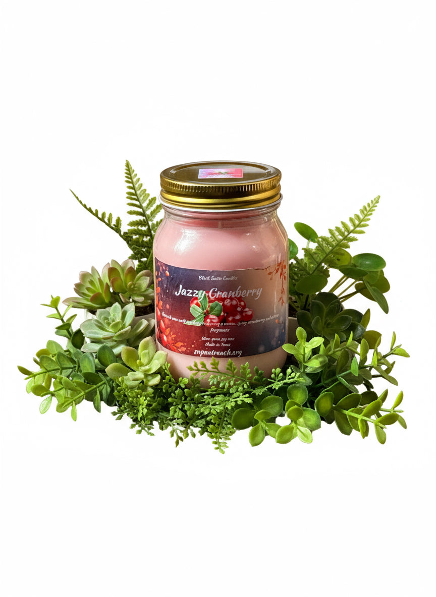 Jazzy Cranberry Scented Candle 16oz Single Cotton Wick Glass Jar