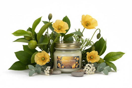 Lemon Poppy Scented Candle 8oz Single Cotton Wick Glass Jar