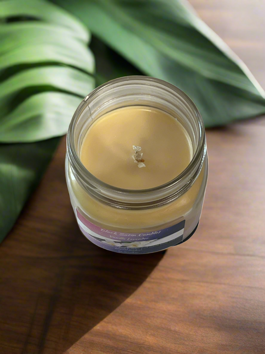 Vanilla Lavender Scented Candle 8oz Single Cotton Wick Glass Jar