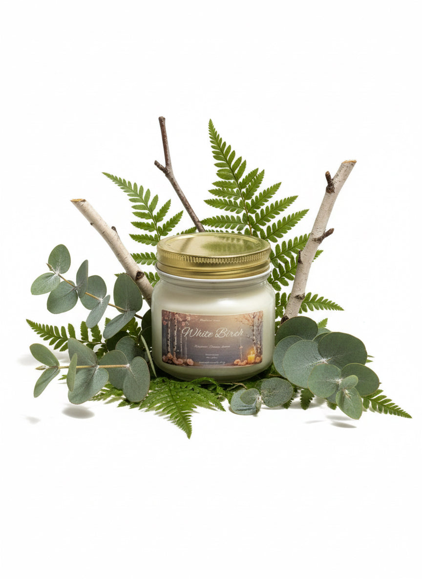 White Birch Scented Candle 8oz Single Cotton Wick Glass Jar