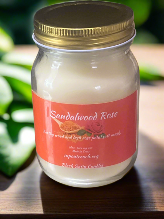 Sandalwood Rose Scented Candle 16oz Single Cotton Wick Glass Jar