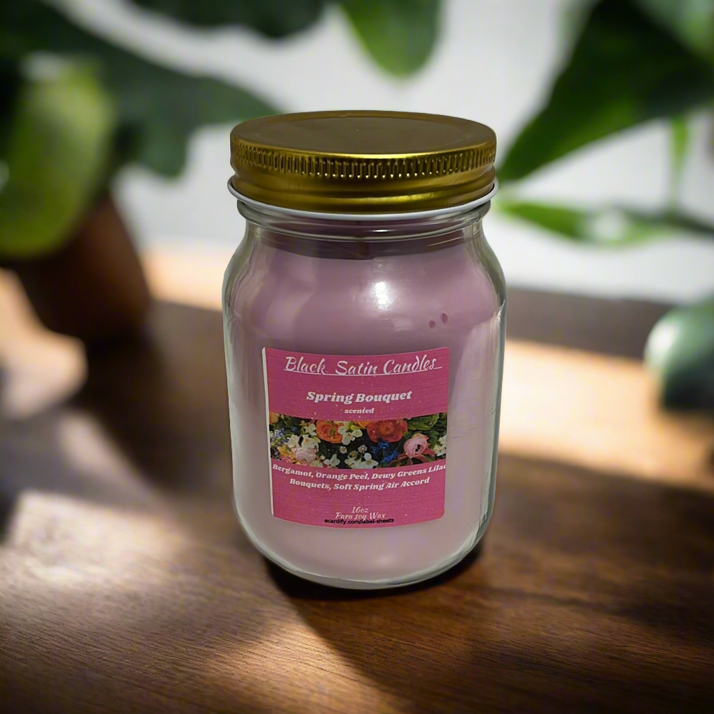 Spring Bouquet Fragrance Scented Candle 16oz Single Cotton Wick Glass Jar