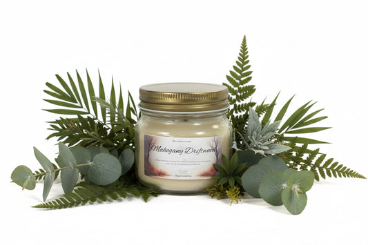 Mahogany Driftwood Scented Candle 8oz Single Cotton Wick Glass Jar