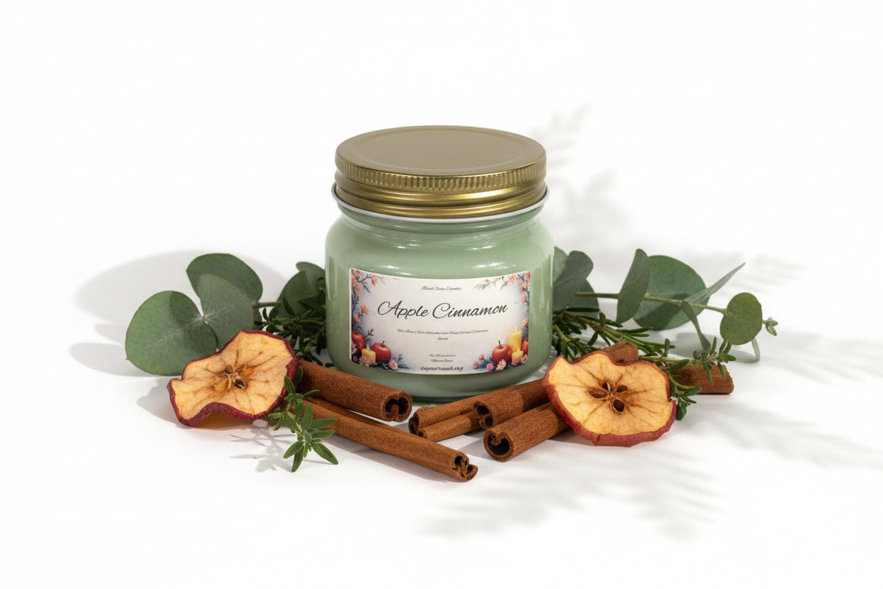 Apple Cinnamon Scented Candle 8oz Single Cotton Wick Glass Jar