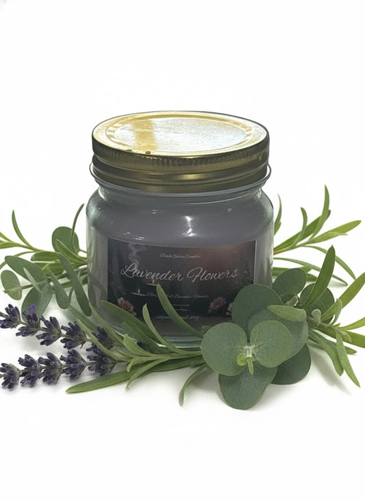 Lavender Flowers 8oz Candle Cotton  Wick Glass Jar