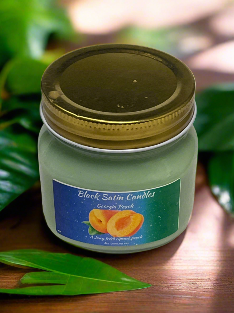 Georgia Peach Scented Candle 8oz Single Cotton Wick Glass Jar