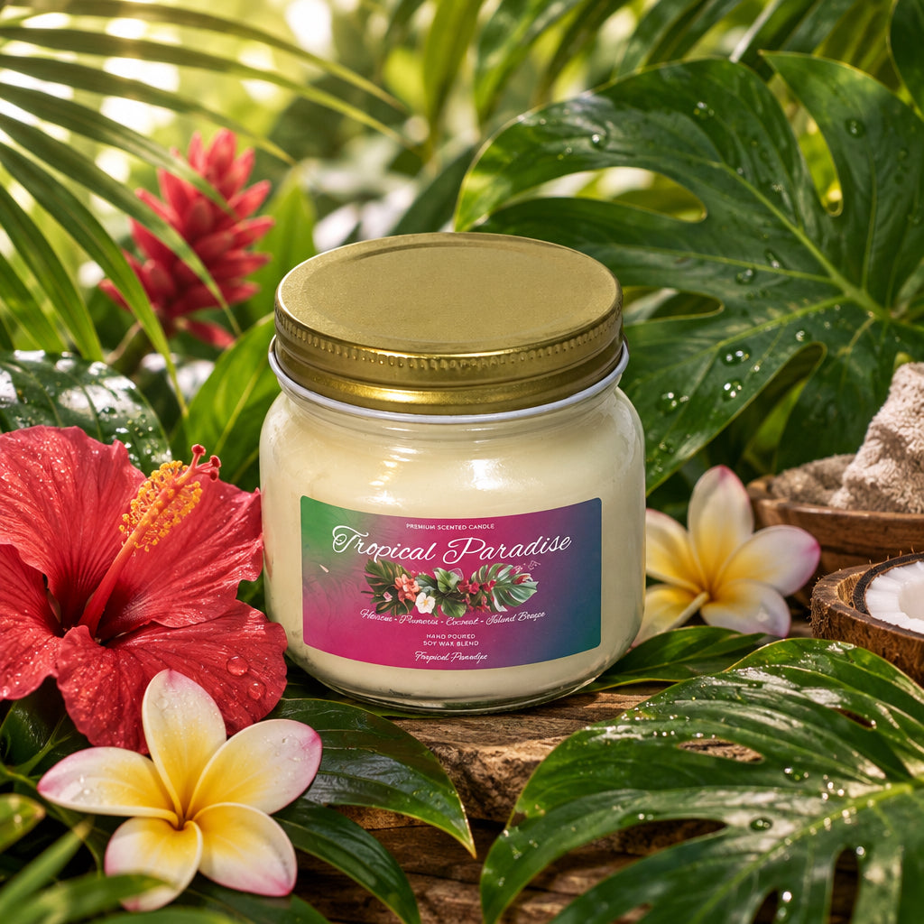 Tropical Paradise Scented Candle 8oz Cotton Wick Glass Jar