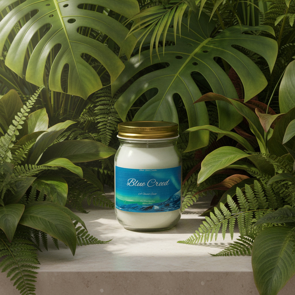 Blue Creed Scented Candle 16oz Cotton Wick Glass Jar