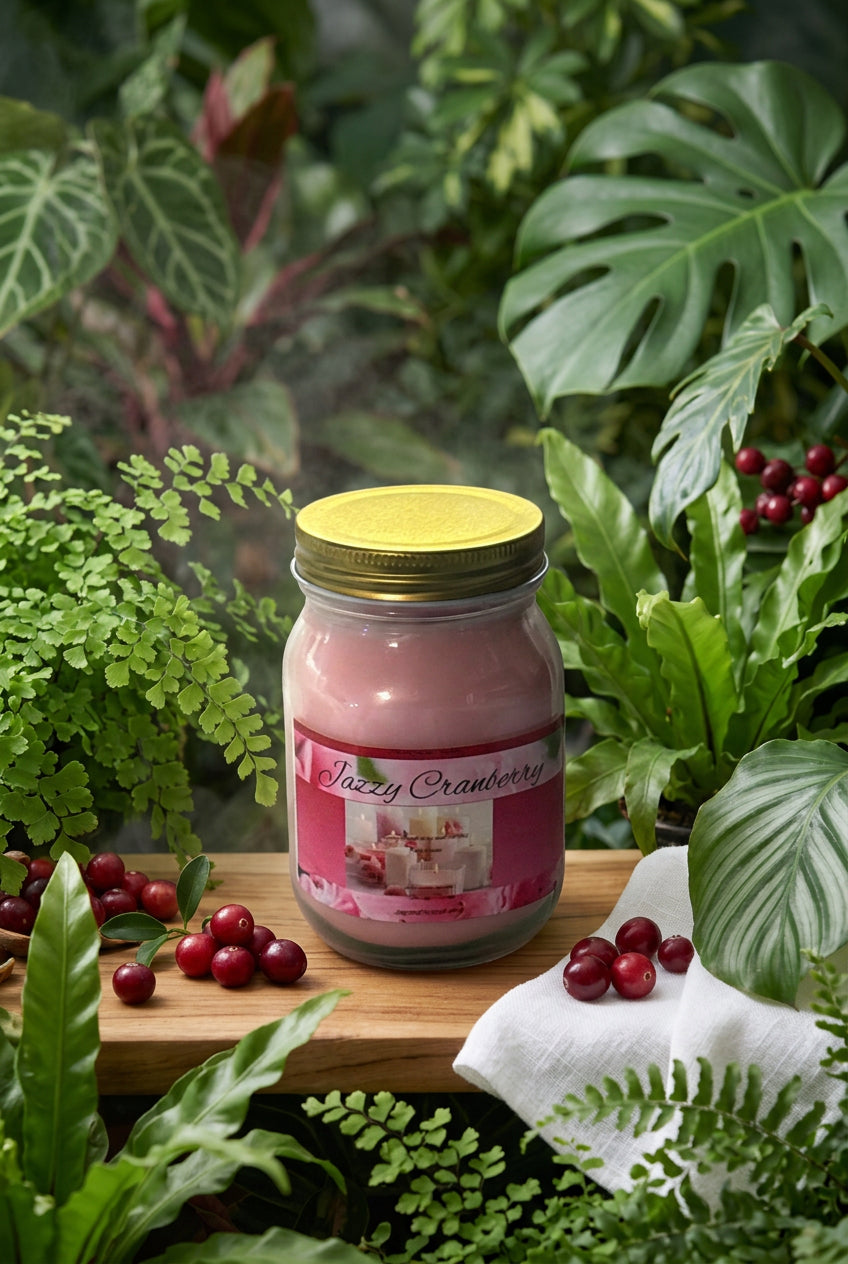 Jazzy Cranberry Scented Candle 16oz Single Cotton Wick Glass Jar