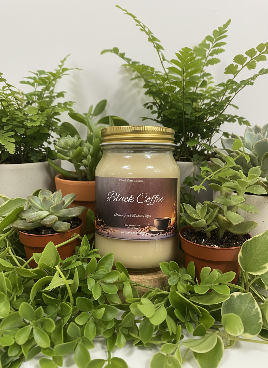 Black Coffee Scented Candle 16oz Single Cotton Wick Glass Jar