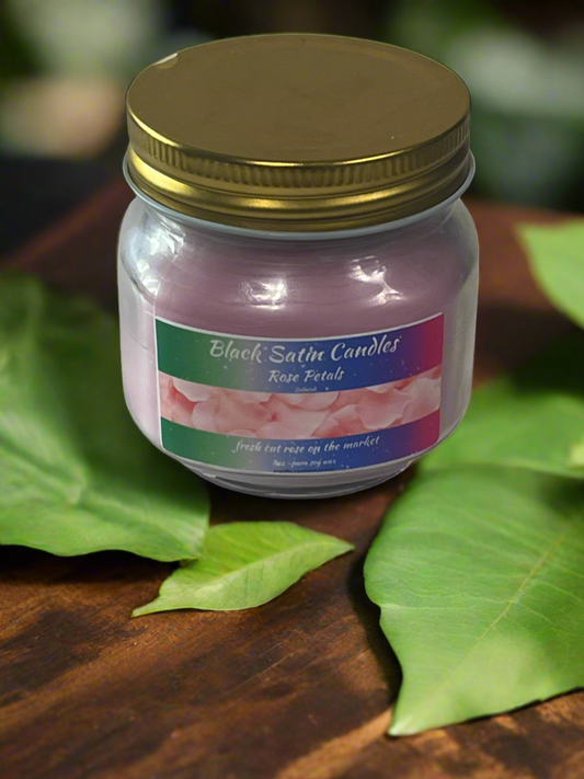 Rose Petals Scented Candle 8oz Single Cotton Wick Glass Jar