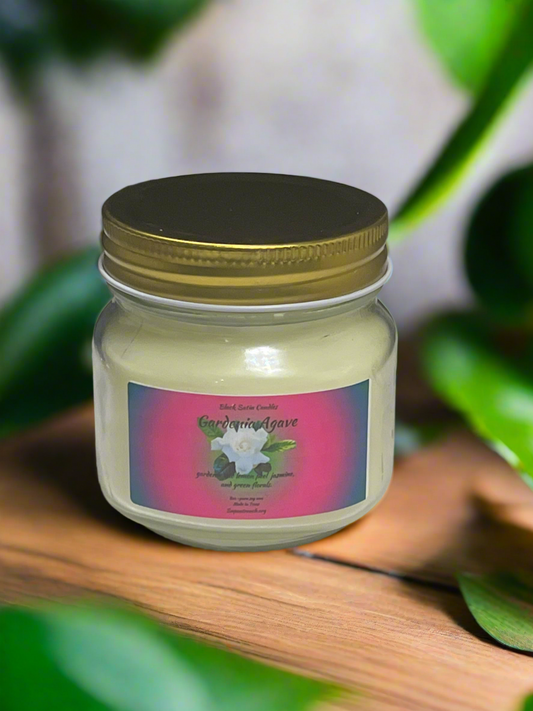 Gardenia Agave Scented Candle 8oz Single Cotton Wick Glass Jar