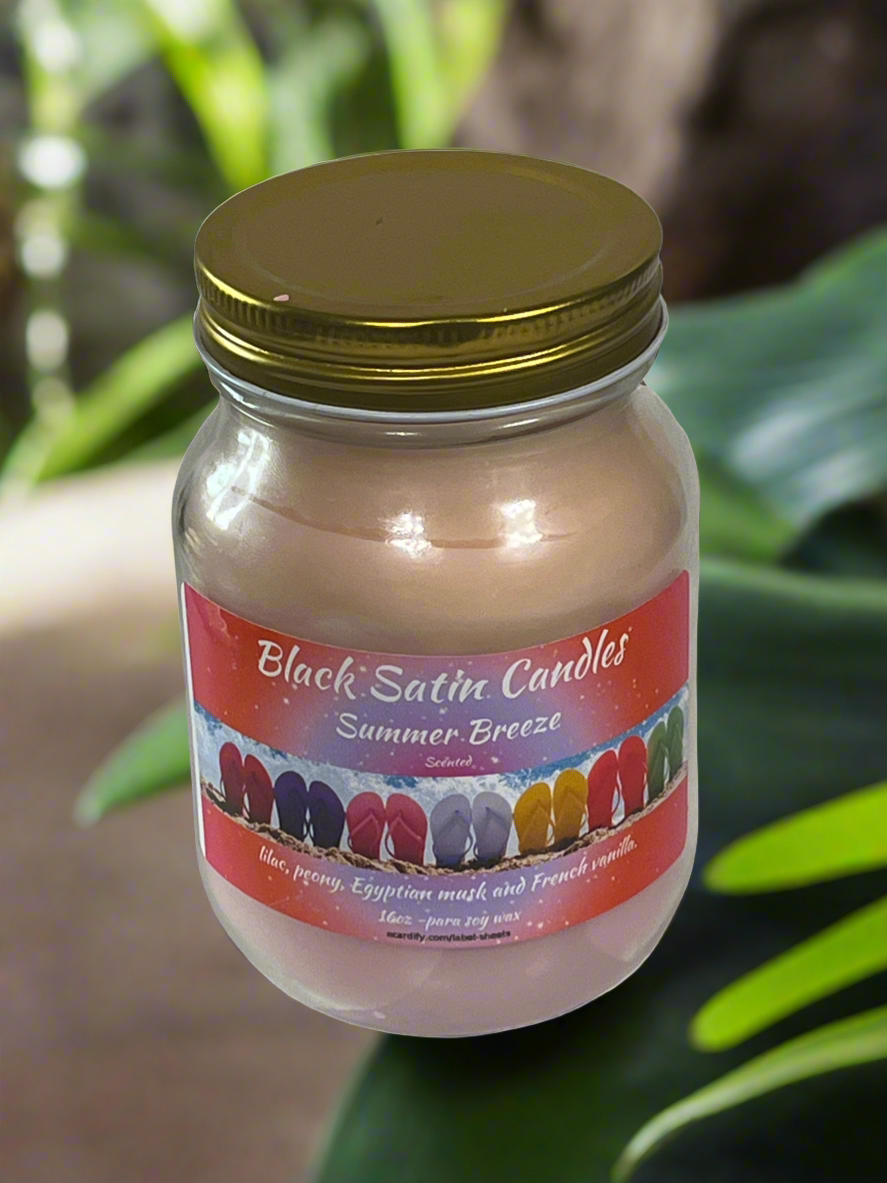 Summer Breeze Scented Candle 16oz Single Cotton Wick Glass Jar