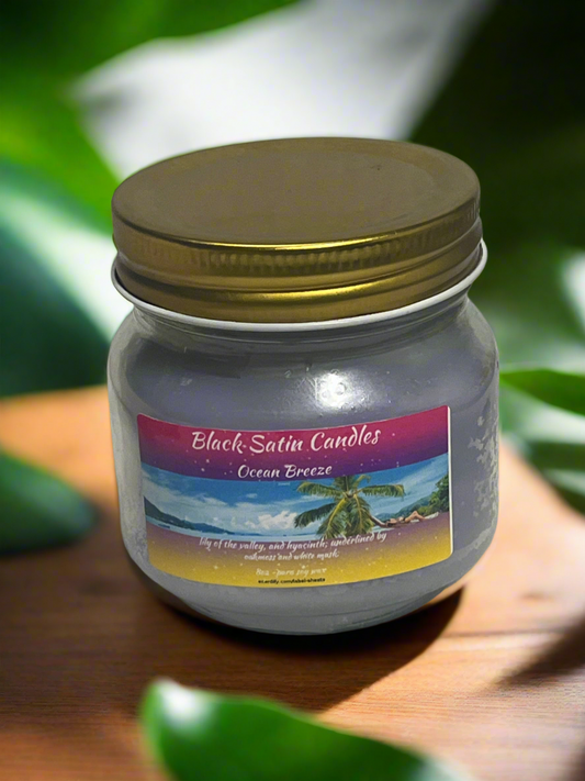 Ocean Breeze Scented Candle 8oz Jar Paraffin Soy Wax Multicolor Cotton Wick