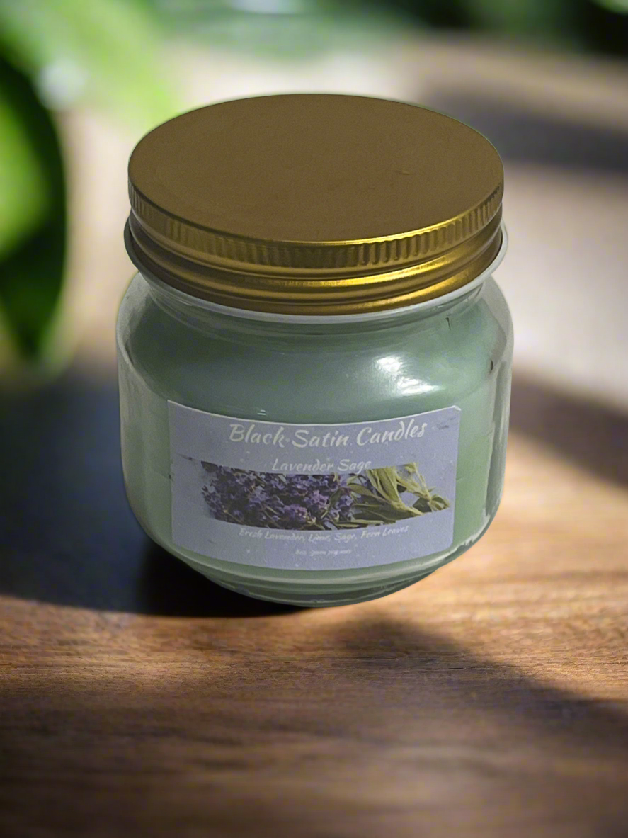 Lavender Sage Scented Candle 8oz Single Cotton Wick Glass Jar