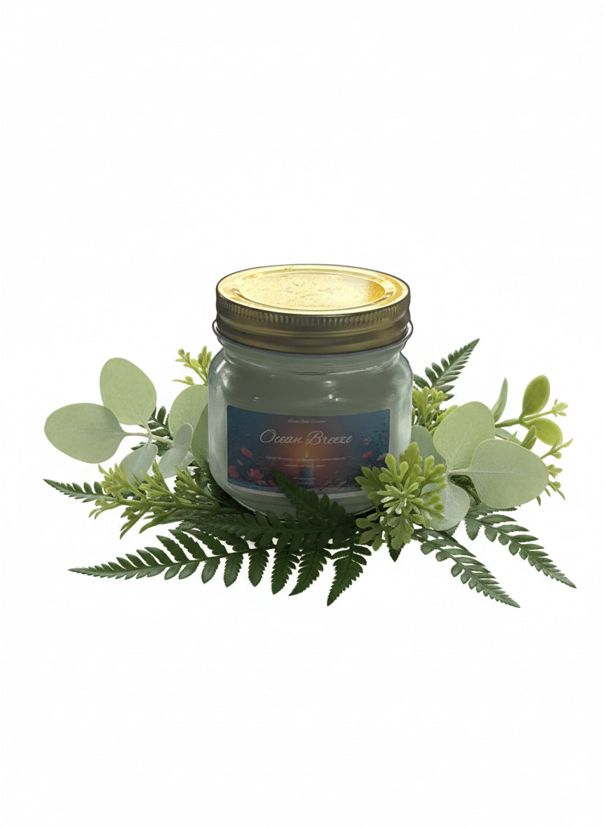 Ocean Breeze Scented Candle 8oz Jar Paraffin Soy Wax Cotton Wick