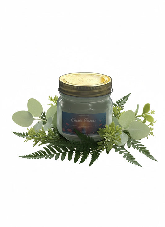 Ocean Breeze Scented Candle 8oz Jar Paraffin Soy Wax Cotton Wick
