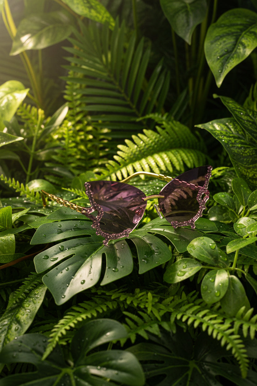Women's Butterfly-Shaped Studded Framed Glasses Purple Tinted