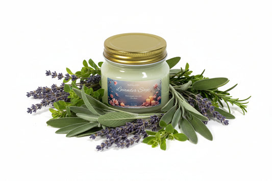 Lavender Sage Scented Candle 8oz Single Cotton Wick Glass Jar