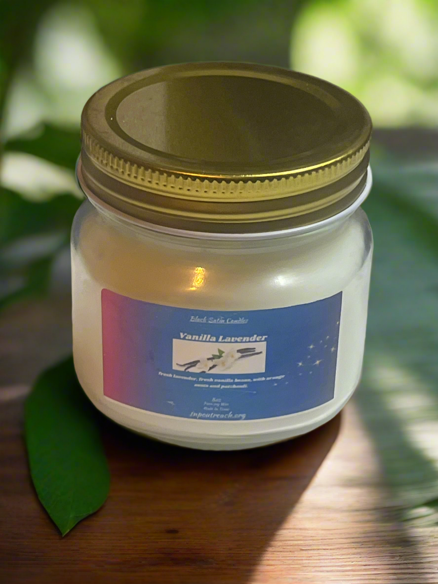 Vanilla Lavender Scented Candle 8oz Single Cotton Wick Glass Jar