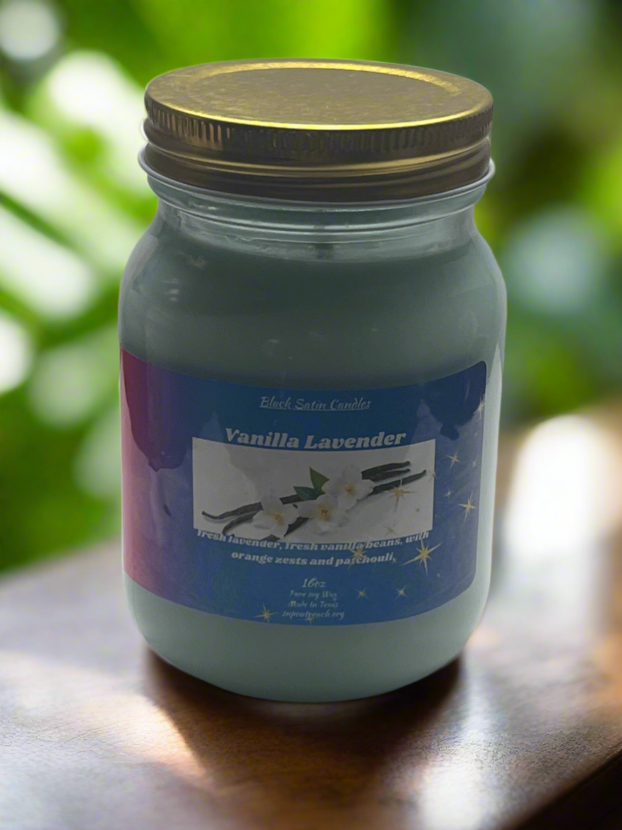 Vanilla Lavender Scented Candle 16oz Single Cotton Wick Glass Jar