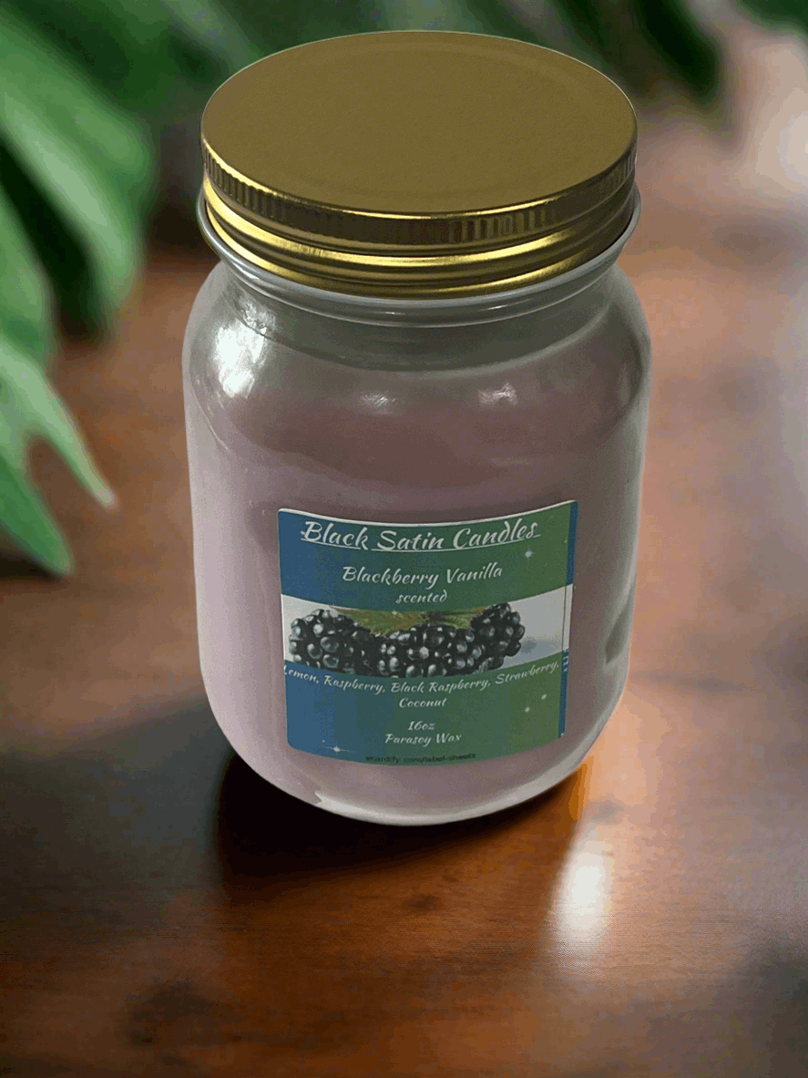 Blackberry Vanilla Scented Candle 16oz Single Cotton Wick Glass Jar