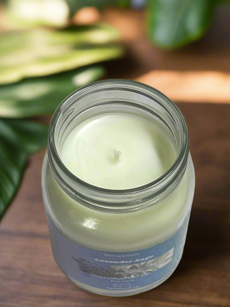 Lavender Sage Scented Candle 16oz Single Cotton Wick Glass Jar