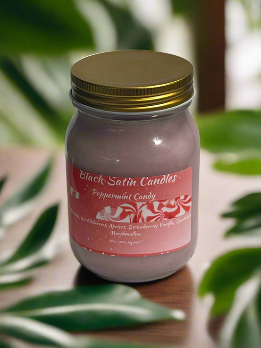 Peppermint Candy Scented Candle 16oz Single Cotton Wick Glass Jar