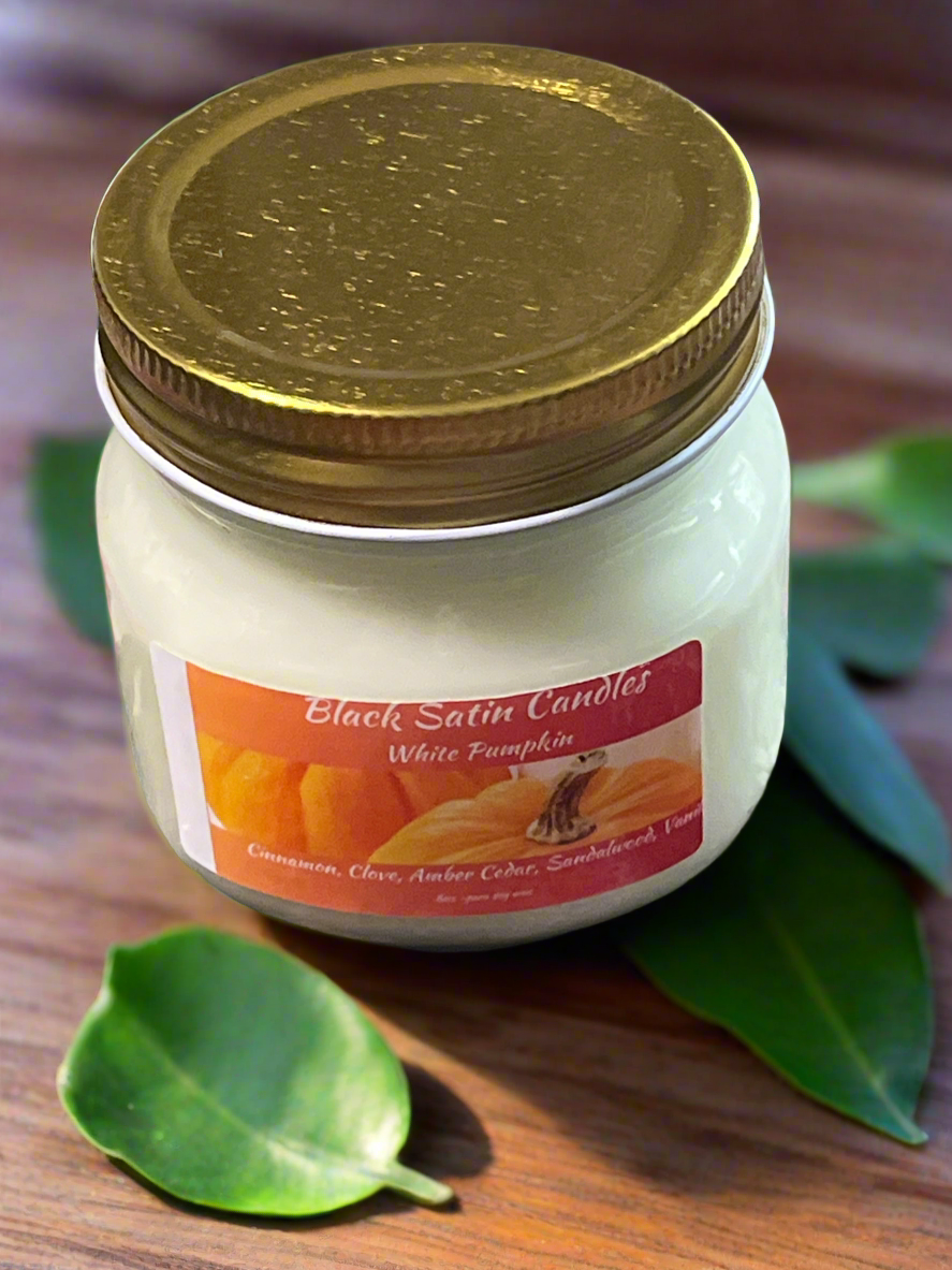 White Pumpkin Scented Candle 8oz Single Cotton Wick Glass Jar