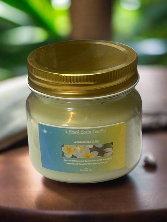 Jasmine Lily Scented Candle 8oz Single Cotton Wick Glass Jar