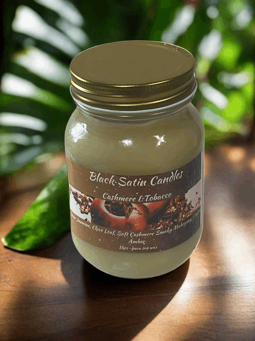 Cashmere Tobacco Scented Candle 16oz Single Cotton Wick Glass Jar