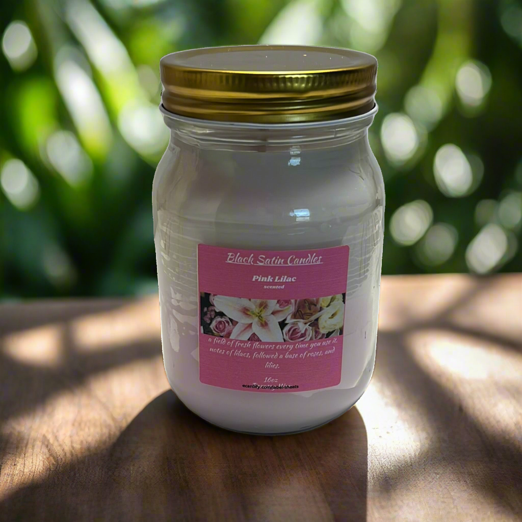 Pink Lilac Fragrance Scented Candle 16oz Single Cotton Wick Glass Jar